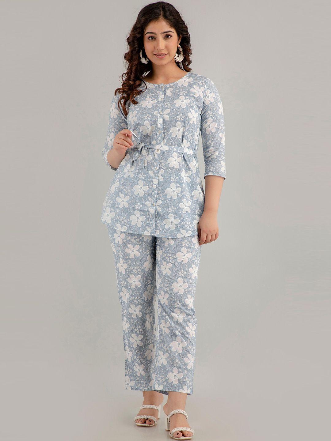 ckm floral printed pure cotton top with trousers