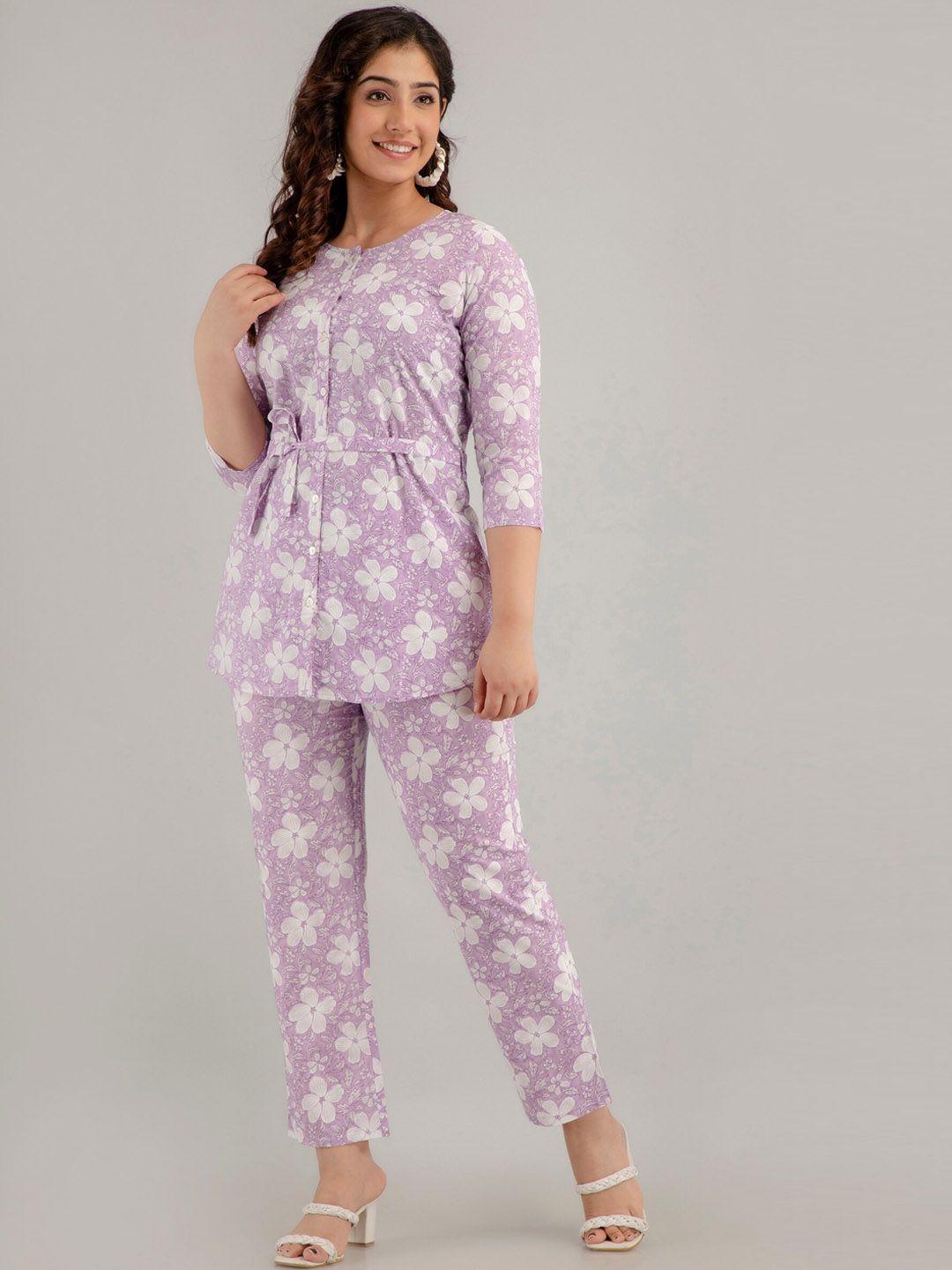 ckm floral printed pure cotton top with trousers