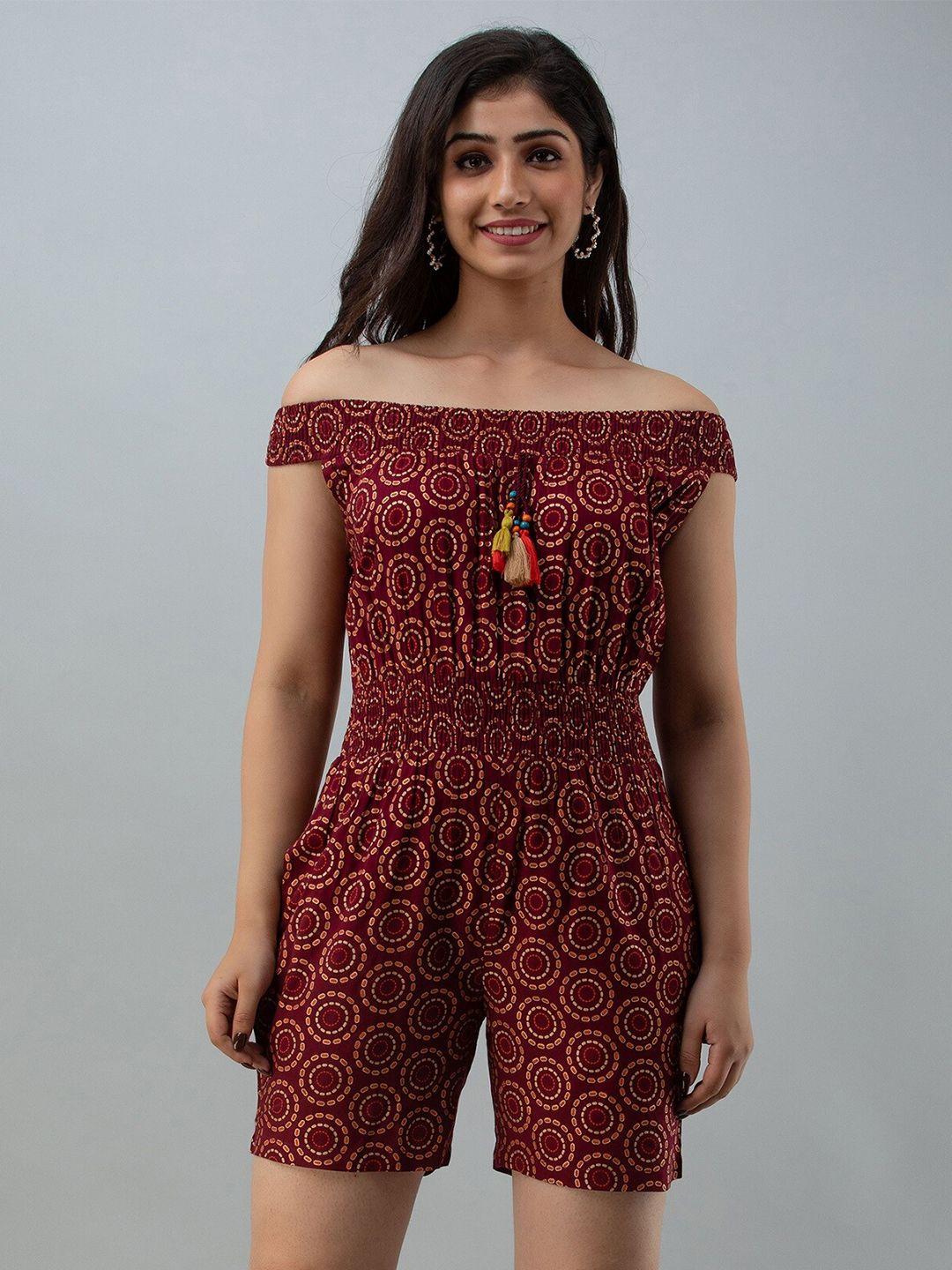 ckm maroon & orange printed jumpsuit