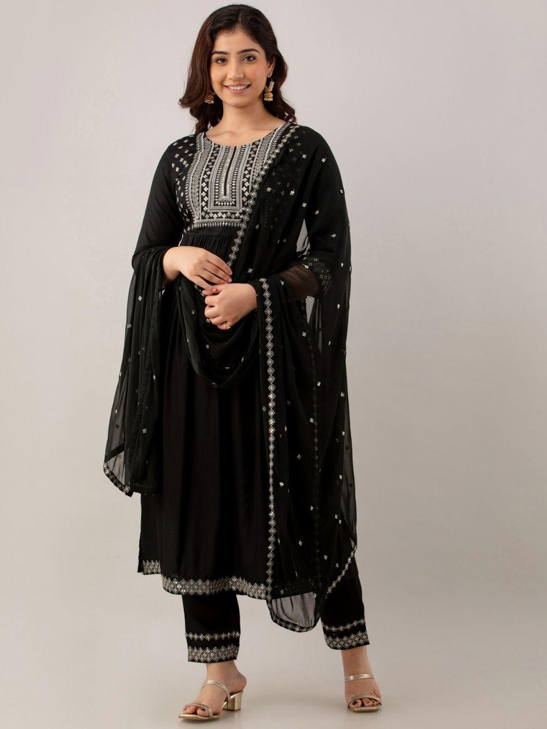 ckm sequinned detailed pleated a-line kurta & trousers with dupatta