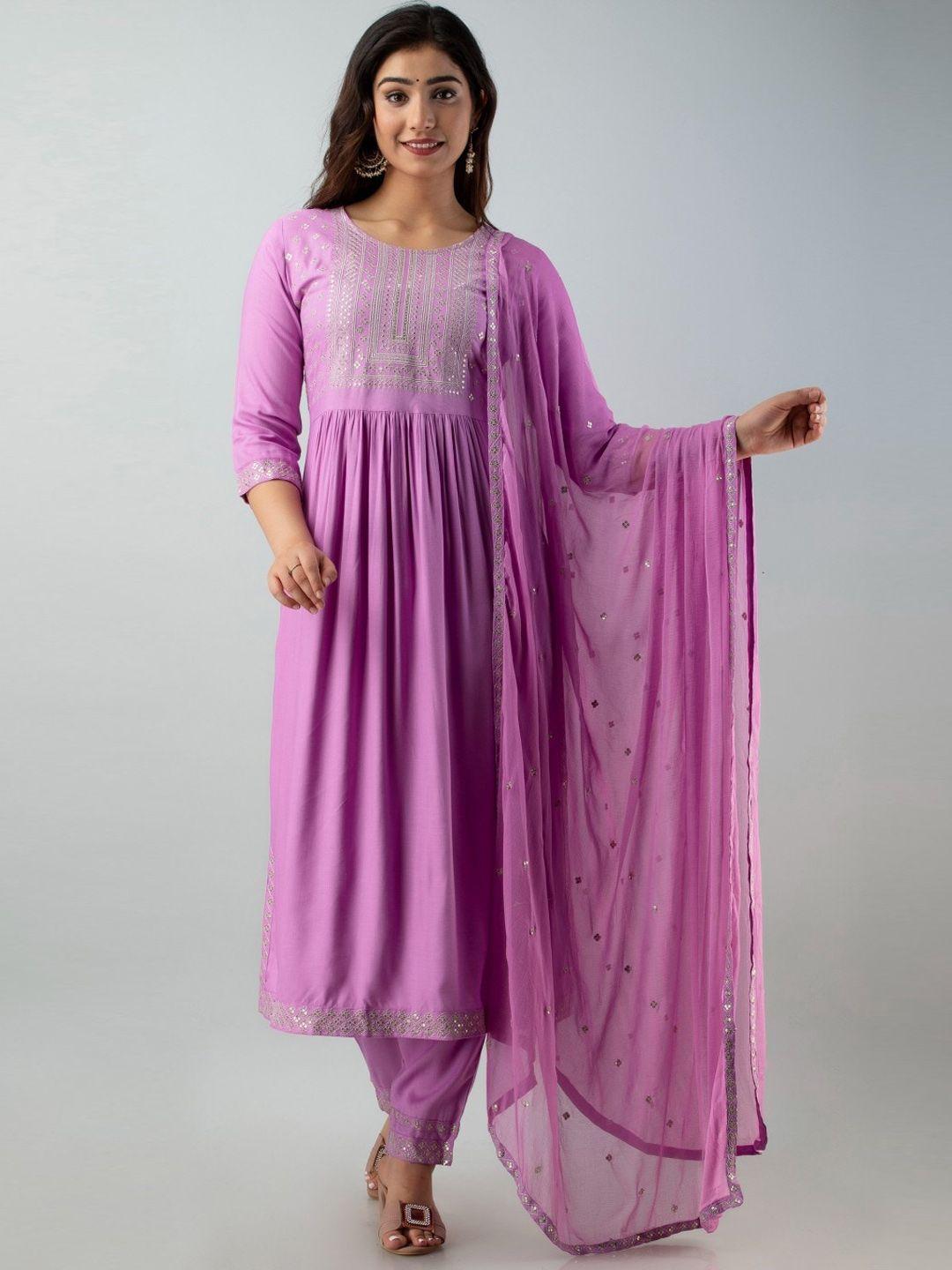 ckm sequinned detailed pleated a-line kurta & trousers with dupatta