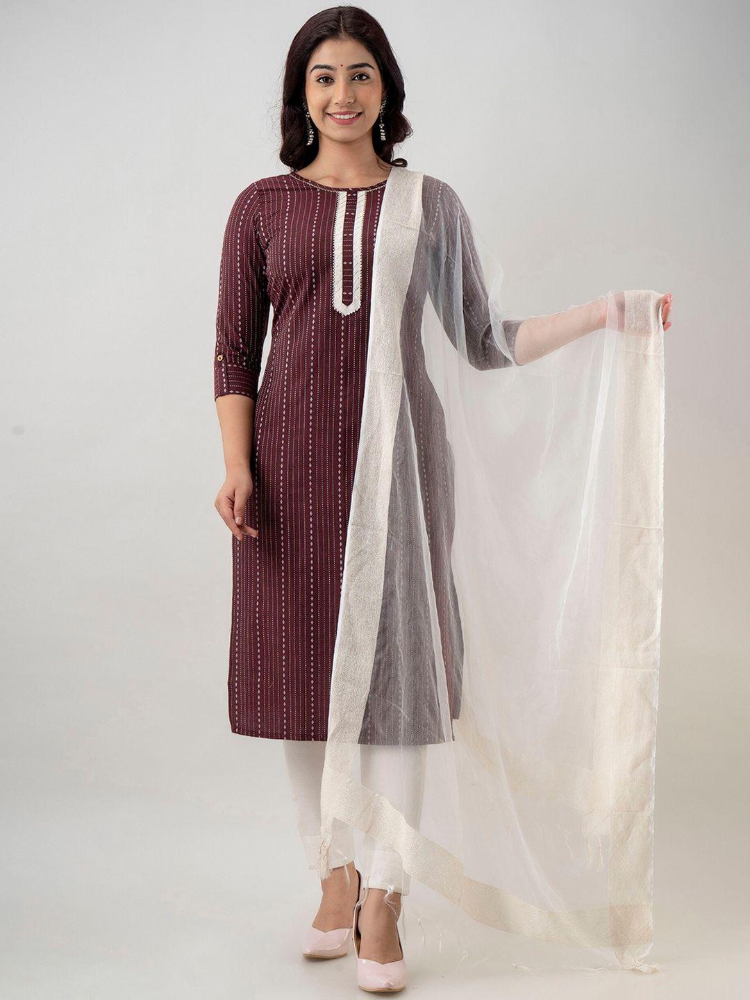 ckm striped kurta with trousers & with dupatta
