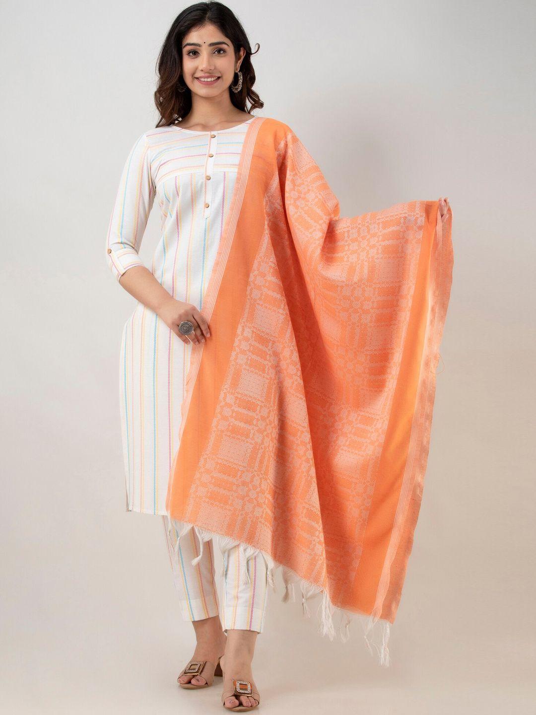 ckm striped regular kurta with trousers & dupatta