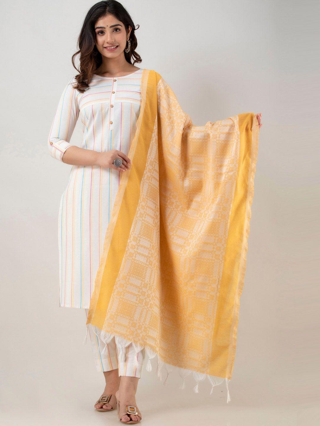 ckm striped regular kurta with trousers & dupatta