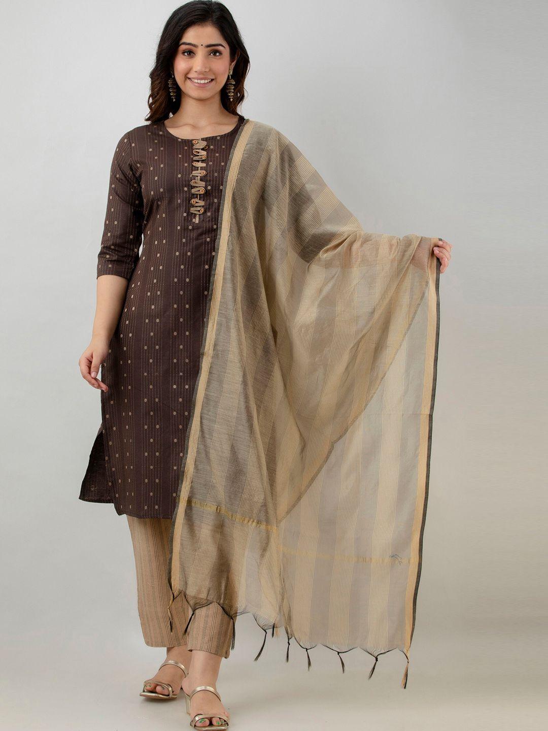 ckm women brown ethnic motifs kurta with trousers