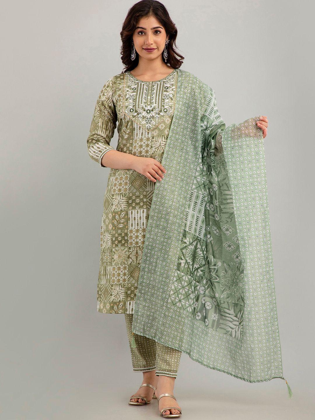 ckm women ethnic motifs embroidered kurta with trousers & dupatta