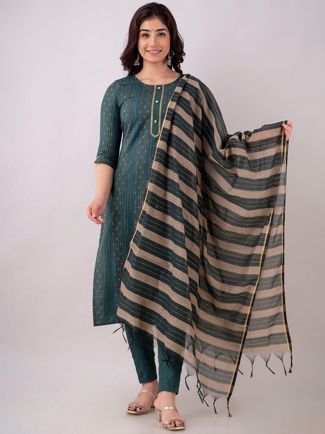 ckm women ethnic motifs printed kurta with trousers & dupatta