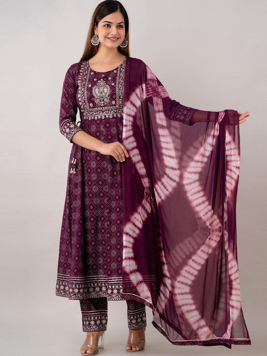 ckm women ethnic motifs printed kurta with trousers & with dupatta