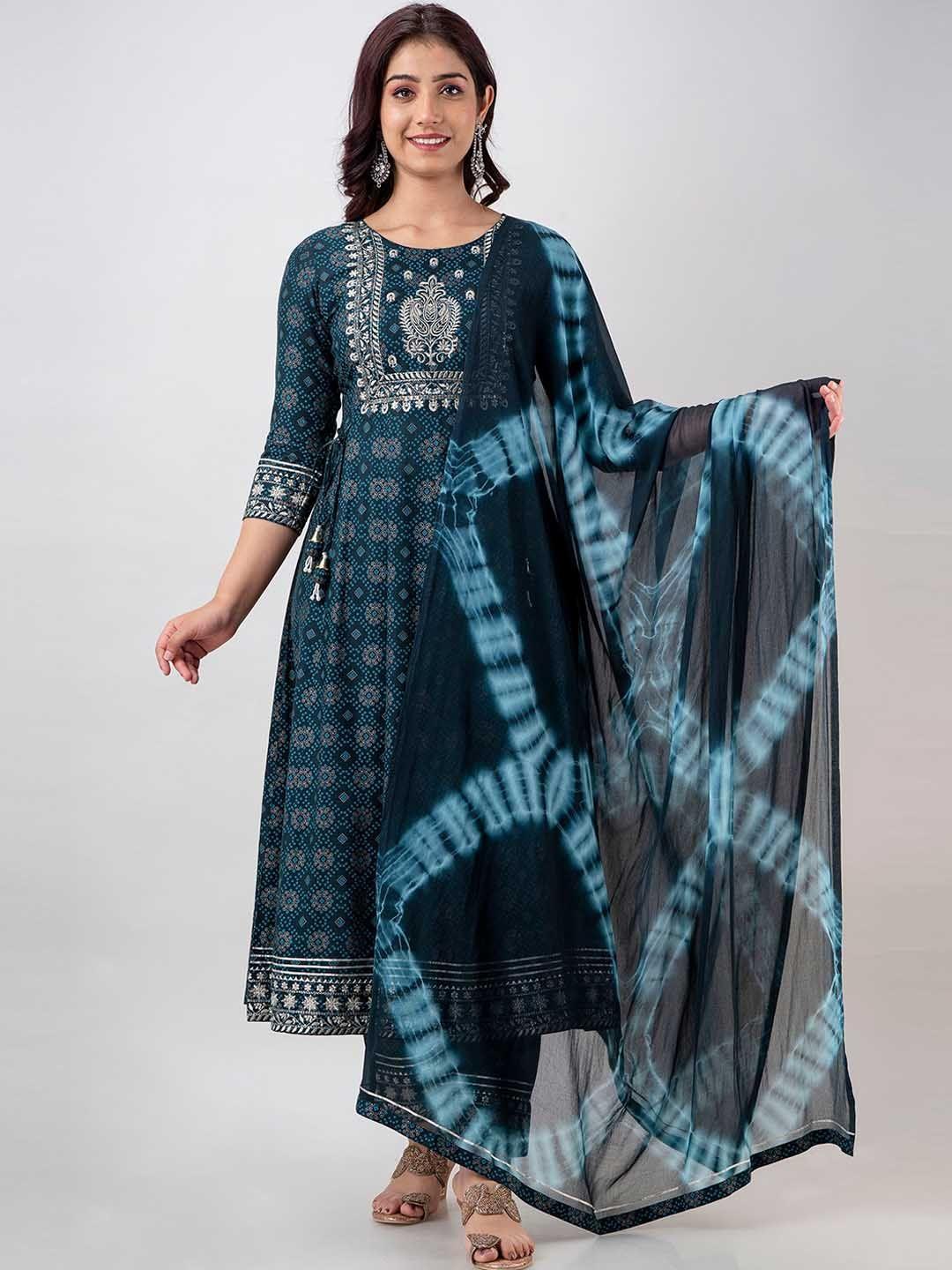 ckm women floral embroidered kurta with trousers & with dupatta