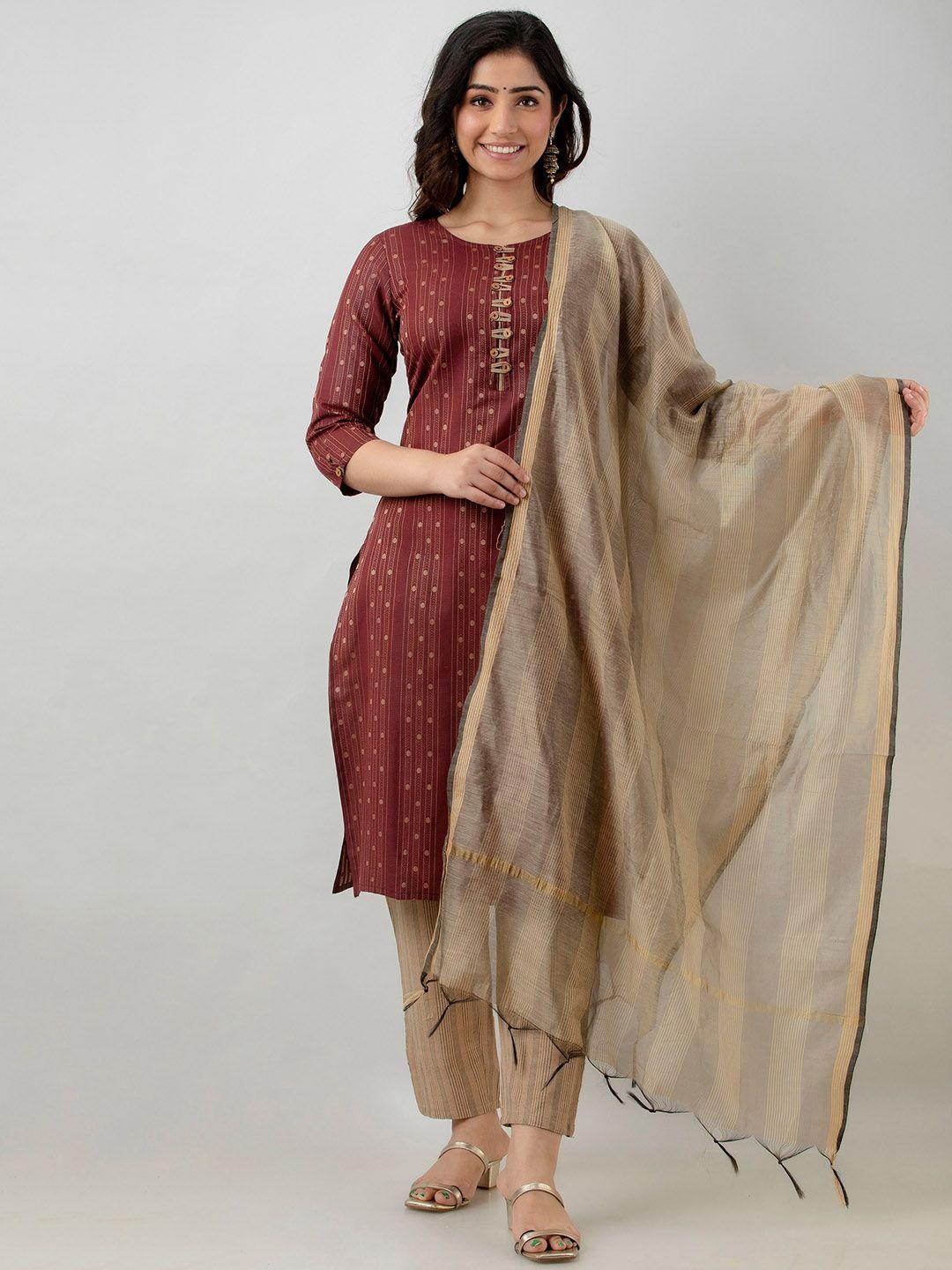 ckm women maroon kurta with palazzos