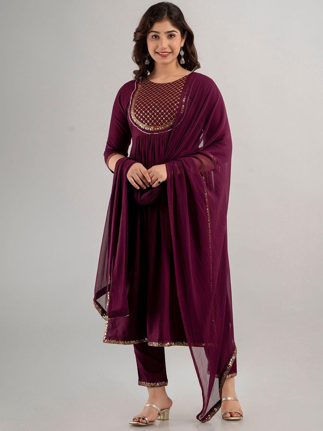 ckm women regular sequinned kurta with trousers & dupatta