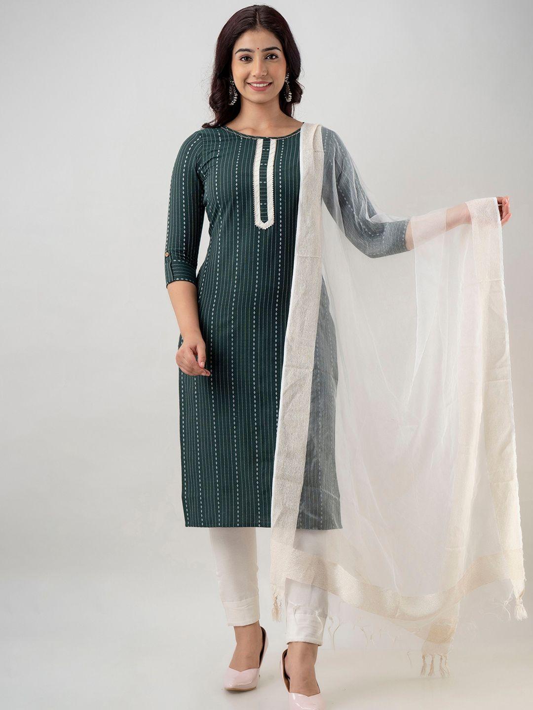 ckm women striped kurta with trousers & dupatta