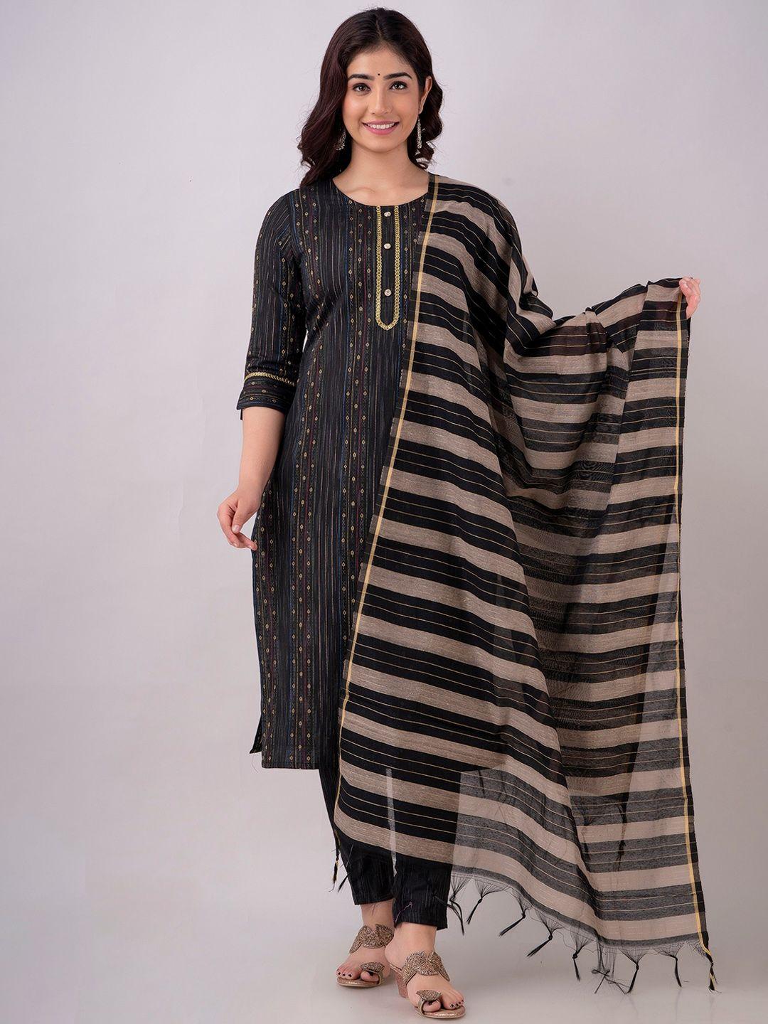 ckm women striped kurta with trousers & with dupatta