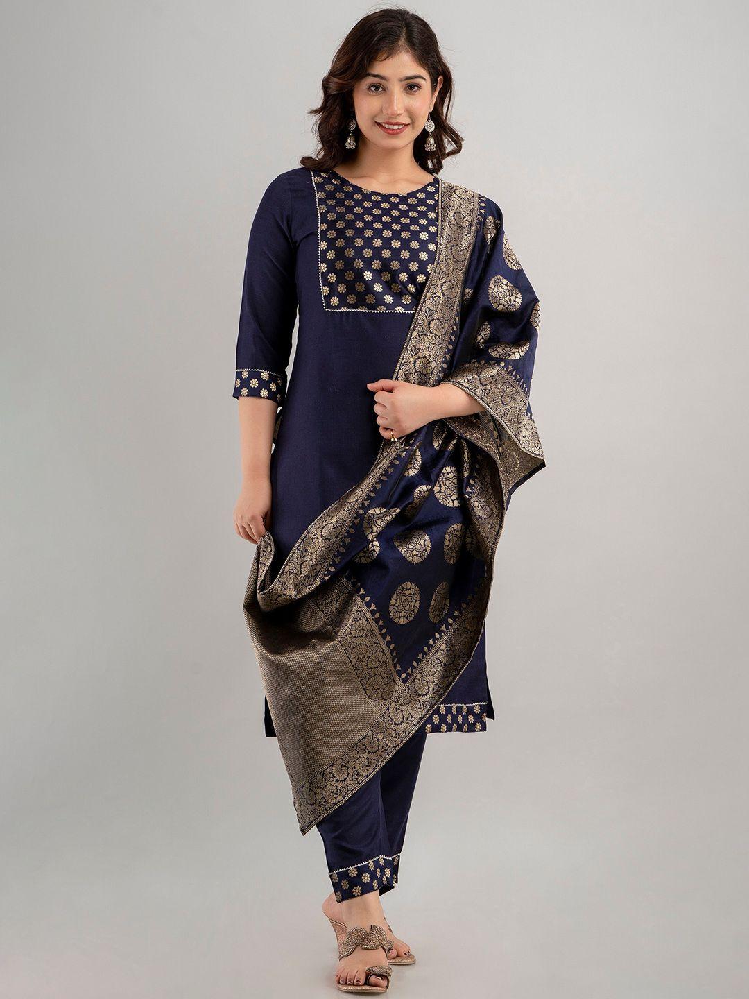 ckm yoke design regular gotta patti kurta with trousers & with dupatta