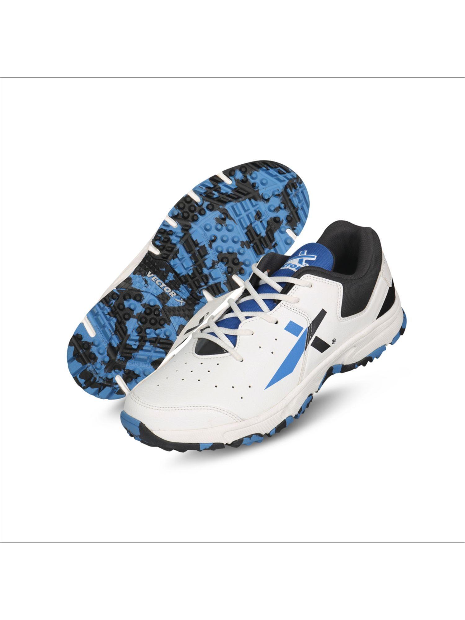 ckt-500 cricket shoes for men (white-black-blue)