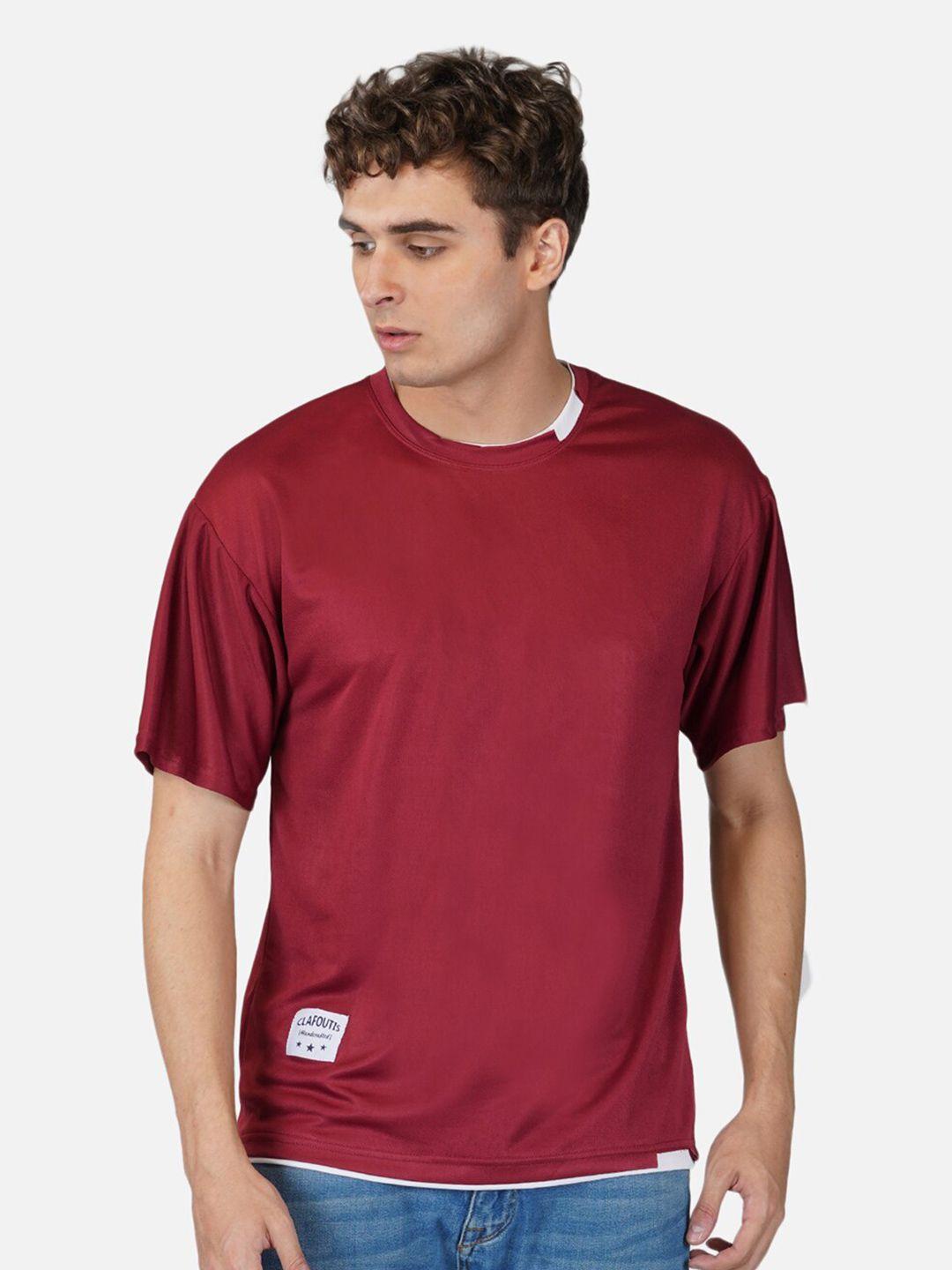 clafoutis men maroon solid regular fit t-shirt