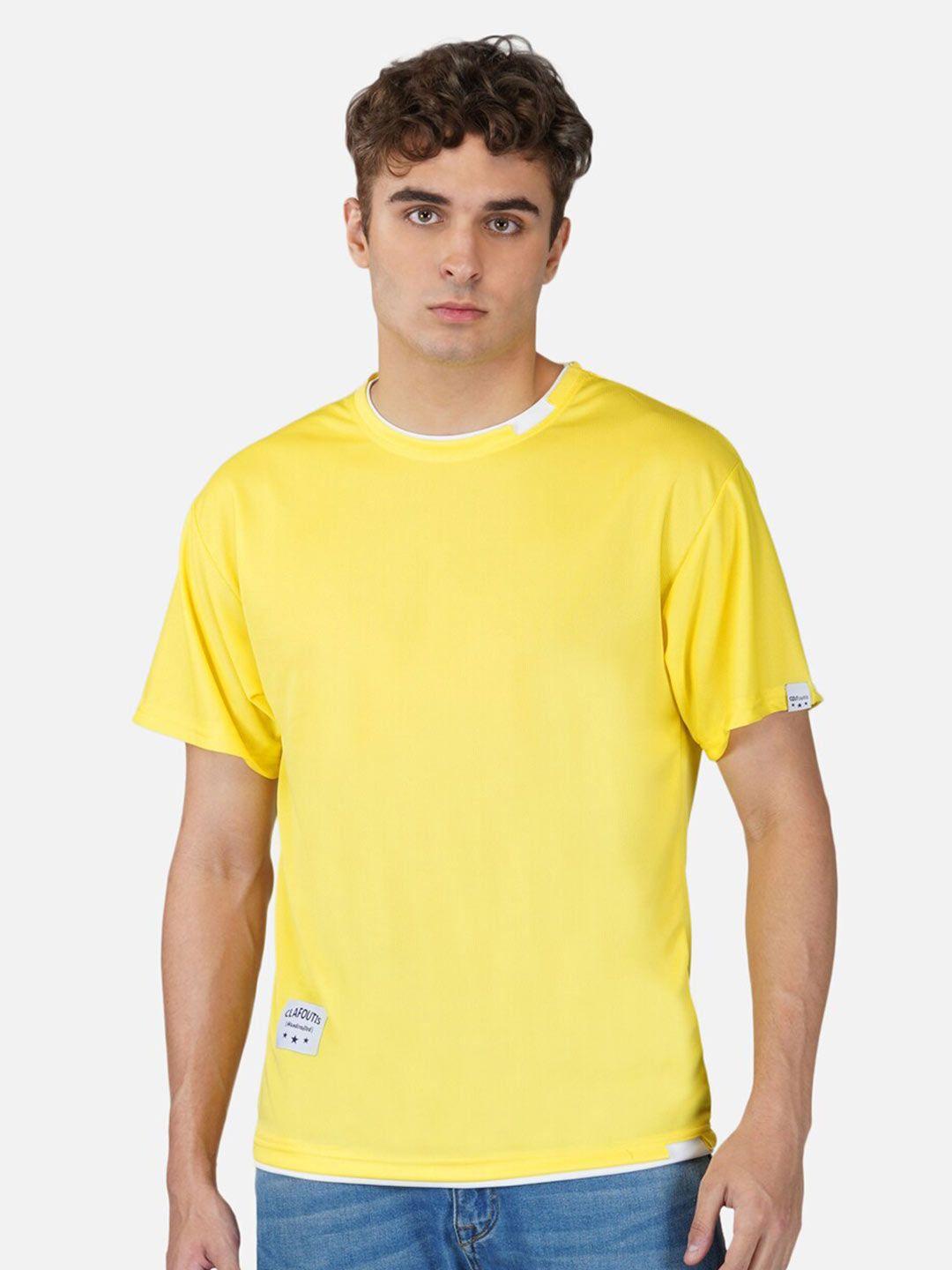 clafoutis men yellow solid drop-shoulder sleeves t-shirt