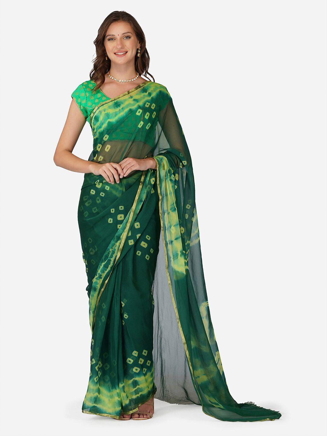 clafoutis printed zari pure chiffon bandhani saree