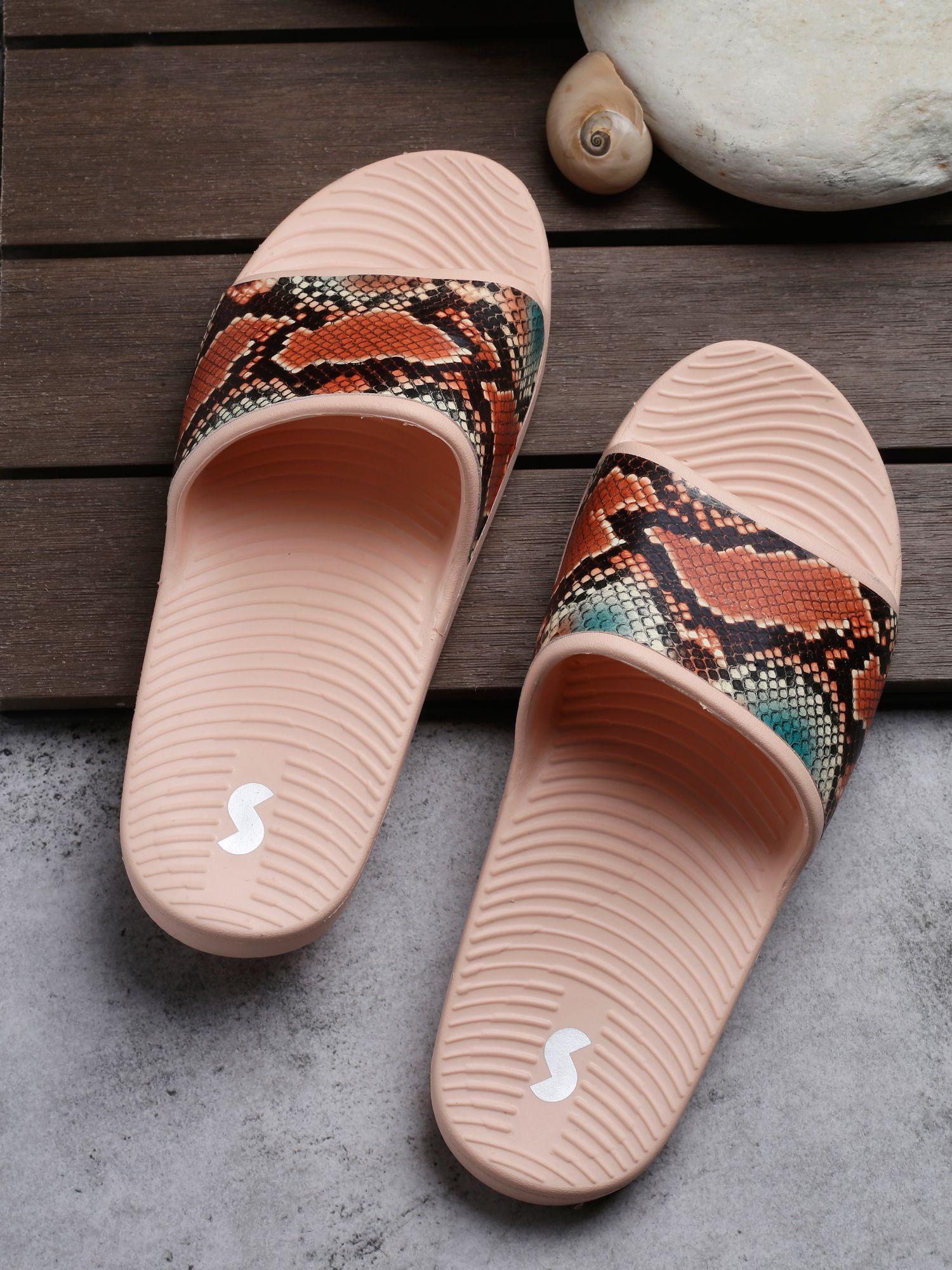 claire peach animal print women slides