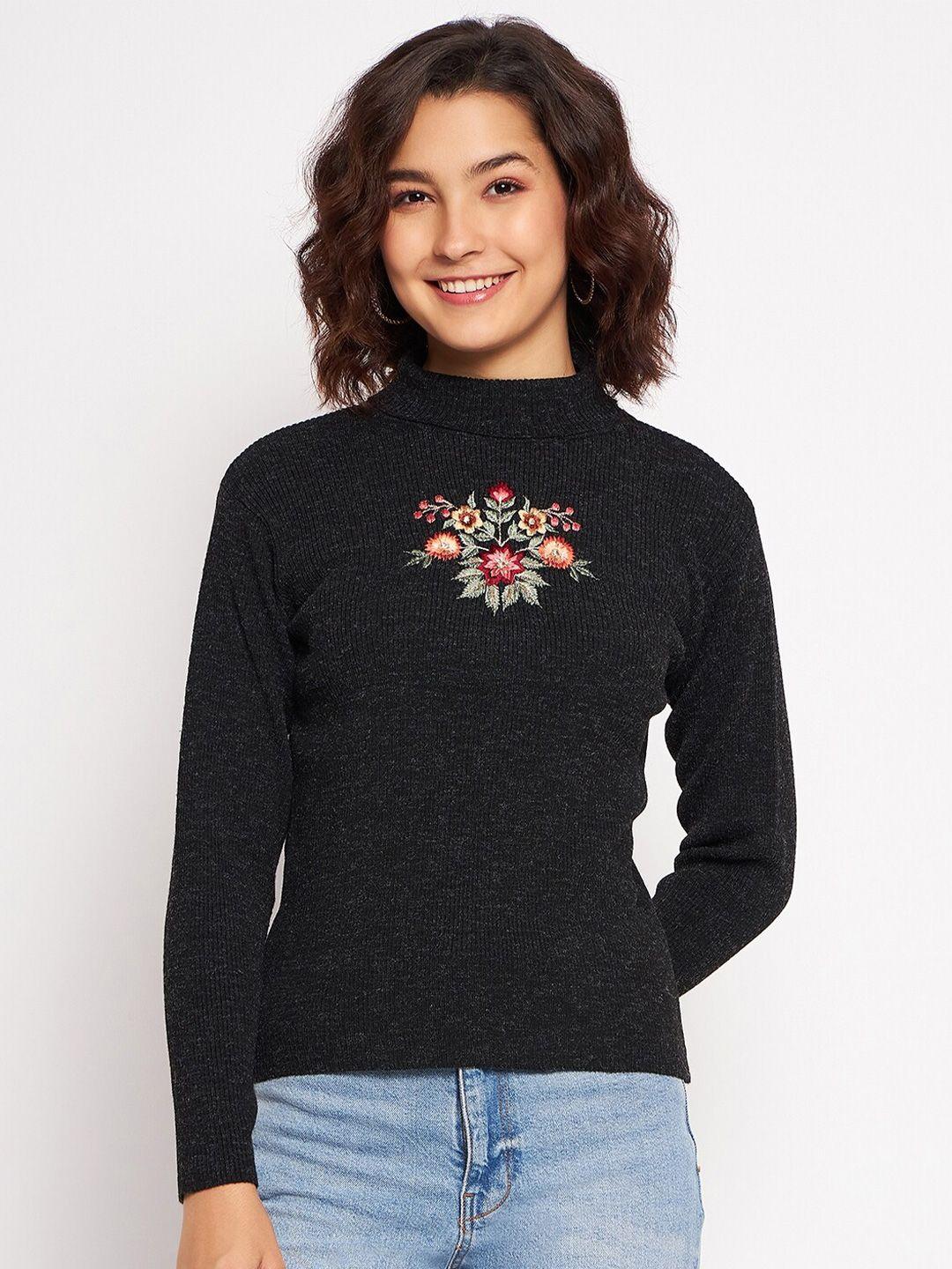 clapton floral embroidered mock collar pullover sweater