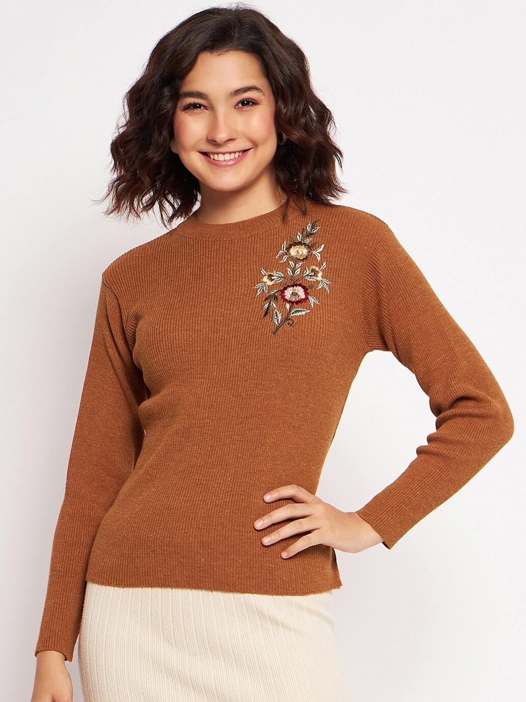 clapton ribbed floral embroidered pullover sweater