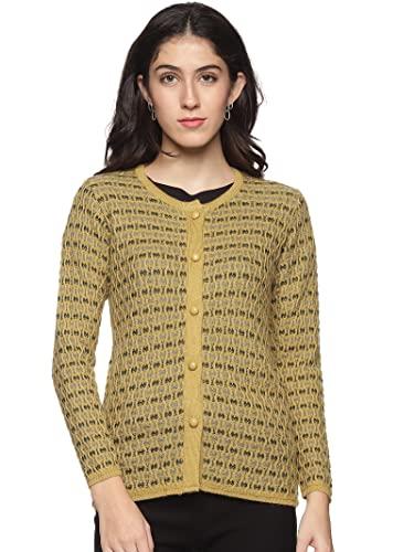 clapton amazing gold stylish winterwear sweaters with cardigans for women fullsleeve longline round neck with button acrylic woolen soft wool blend solid cardigans-1406-b-gold-l