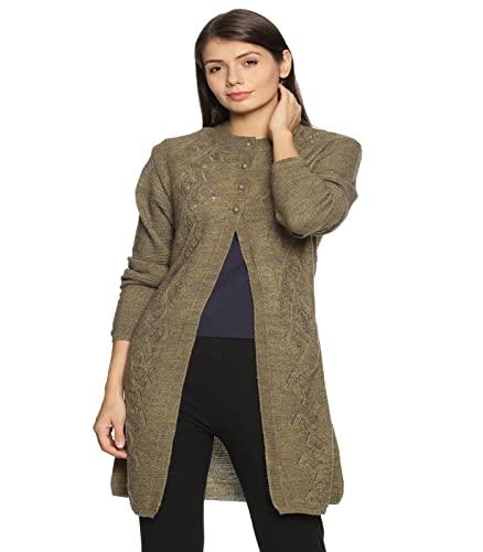 clapton amazing green stylish winterwear sweaters with cardigans for women fullsleeve longline round neck with button acrylic woolen soft wool blend solid shurg/outer