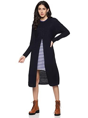 clapton amazing navy stylish winterwear sweaters with cardigans for women fullsleeve longline round neck with button acrylic woolen soft wool blend solid cardigans extra long outer-8007-b-navy-xl