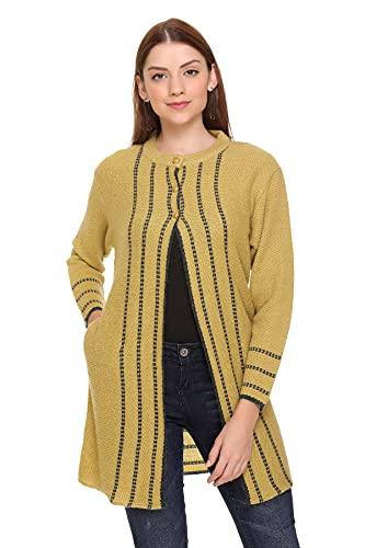 clapton amazing yellow stylish winterwear sweaters with cardigans for women fullsleeve multicolours longline round neck with button acrylic woolen soft wool blend solid shurg/outer-7008-b-yellow-m