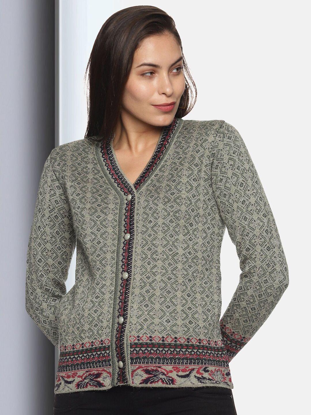 clapton geometric printed v-neck wool cardigan sweater