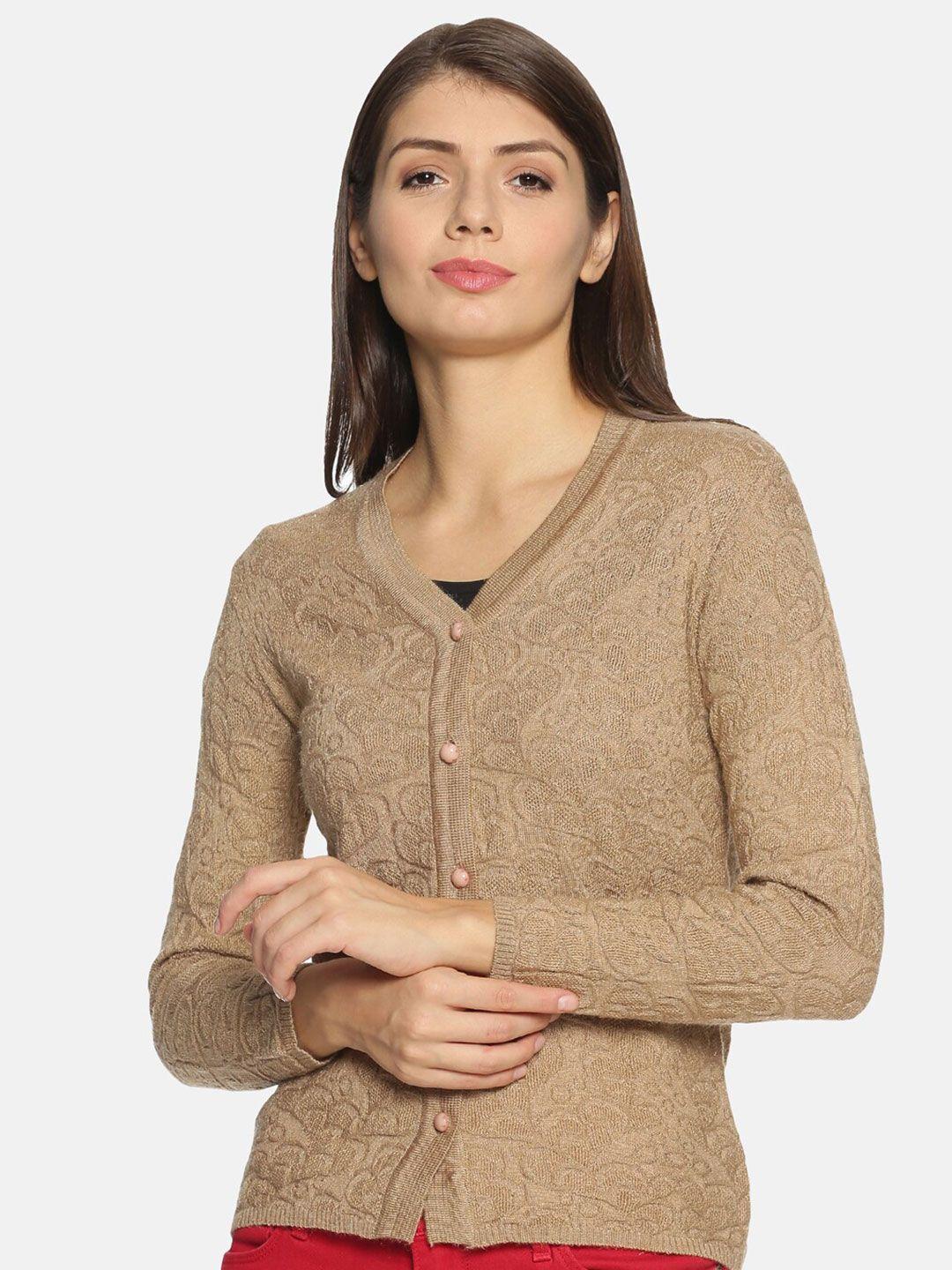 clapton women beige floral woollen cardigan