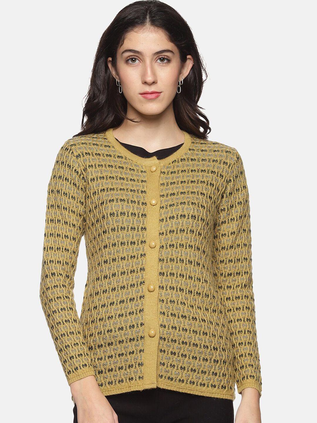 clapton women gold-toned & black cable knit woollen cardigan