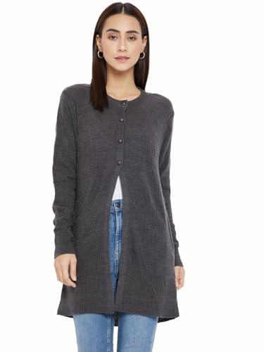 clapton women round neck fullsleeves self desgin cardigan has straight hem & button closure ady4047-b-mdgrey_m grey