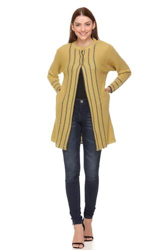 clapton women round neck fullsleeves self desgin cardigan has straight hem & button closure ady7008-b-yellow_l