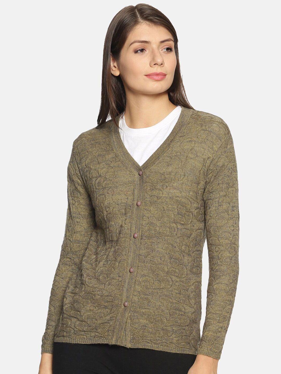clapton women sea green cable knit woollen cardigan