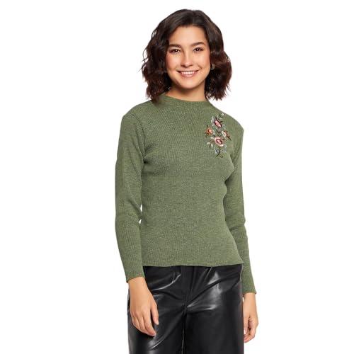 clapton women v neck fullsleeves embroidery cardigan has straight hem & button closure ady3301-a-apple_xxl green