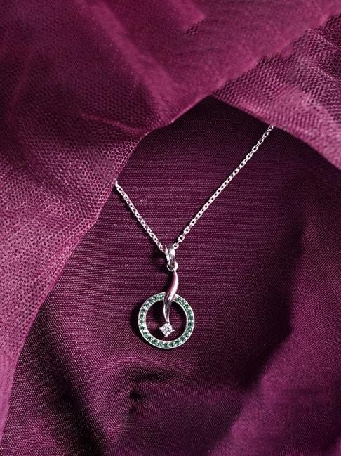 clara 925 silver rhodium-plated swiss zirconia verde pendant with chain necklace