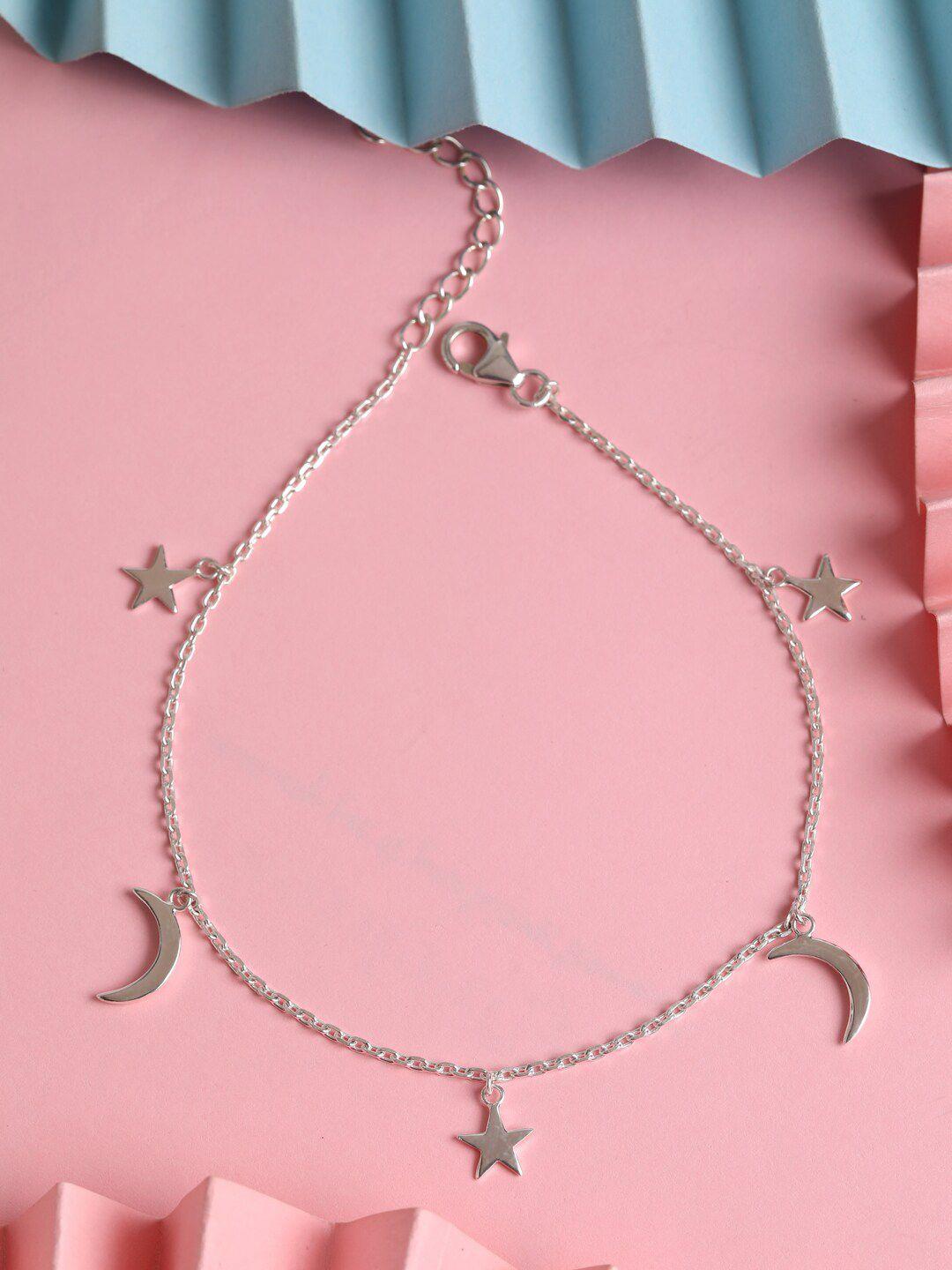 clara women silver-toned moon & star anklet