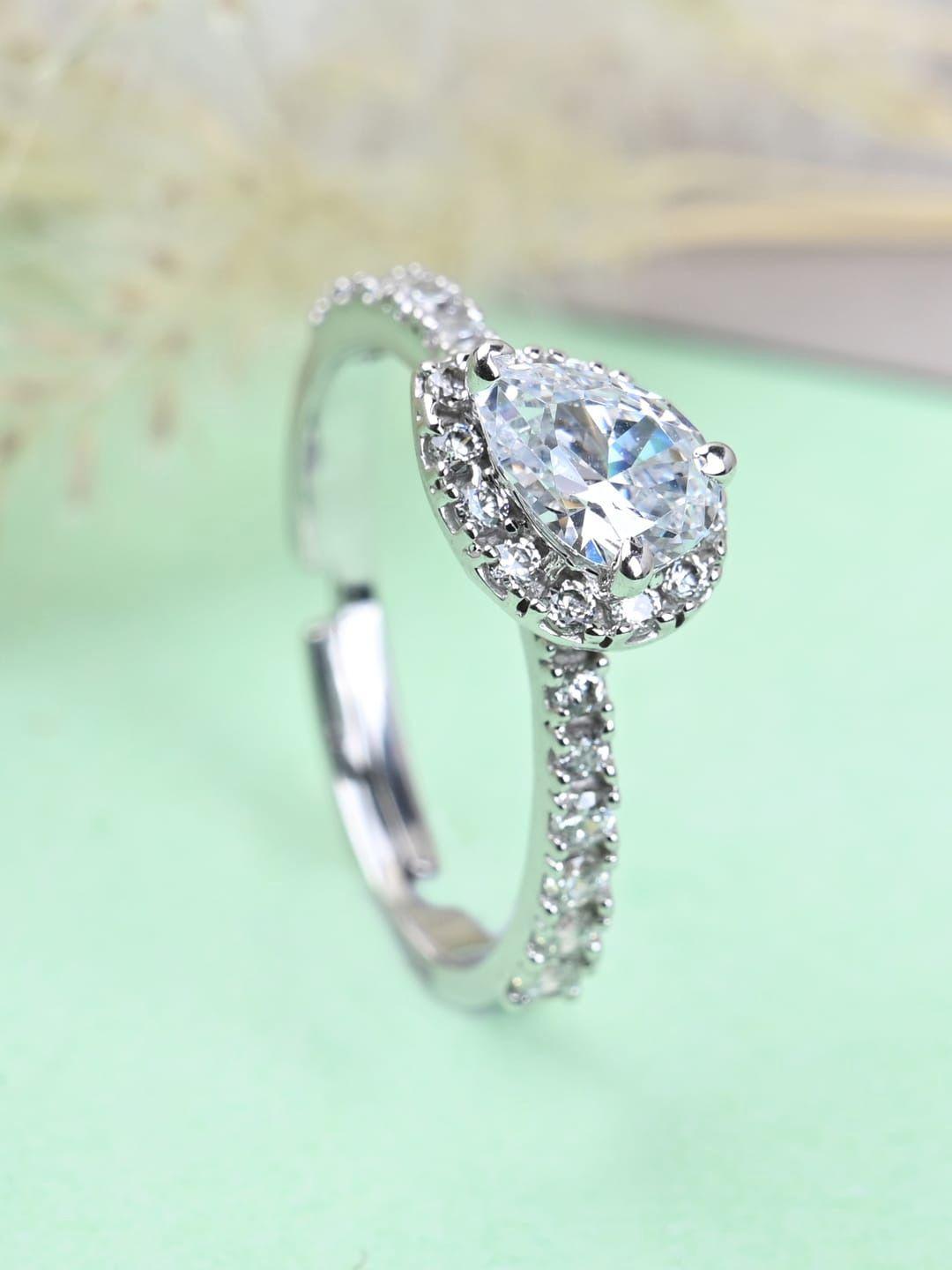 clara 925 sterling silver rhodium-plated cz-studded adjustable finger ring