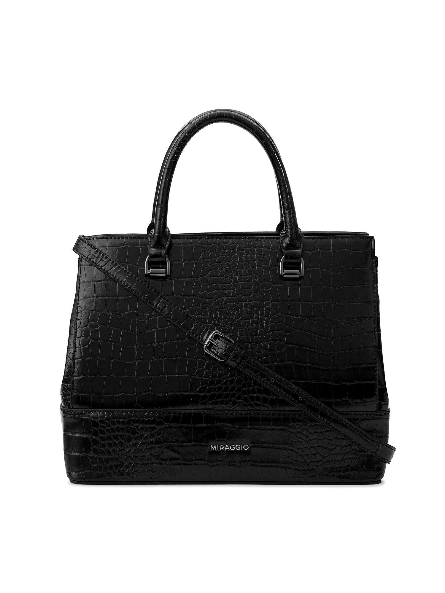 clara satchel handbag for women with sling/crossbody bag - black