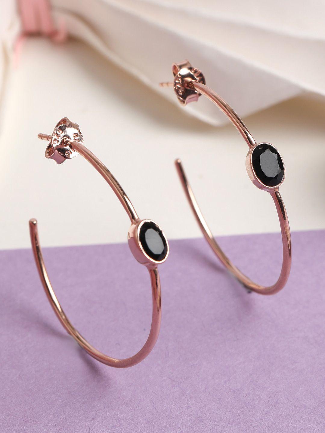 clara women rose gold plated & black onyx contemporary half hoop earrings