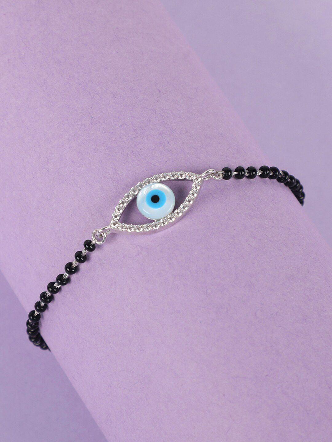 clara women silver-toned & black rhodium-plated evil eye mangalsutra bracelet