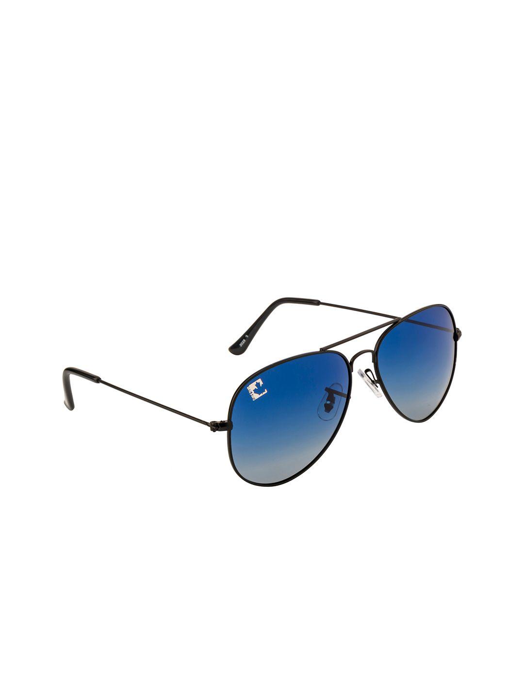 clark n palmer unisex blue lens & black aviator sunglasses with polarised and uv protected lens