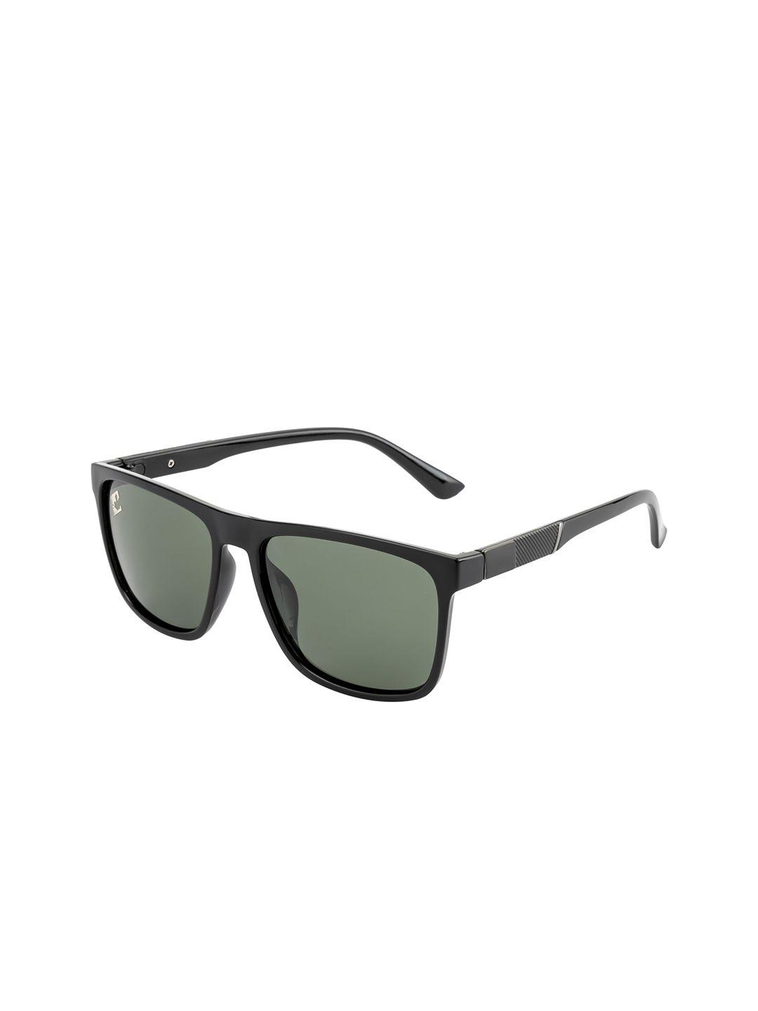 clark n palmer unisex green lens & black square sunglasses with polarised and uv protected lens