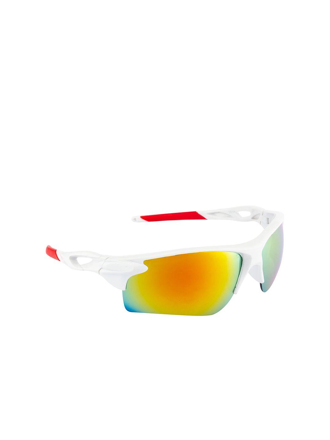 clark n palmer unisex mirrored lens & white sports sunglasses with uv protected lens