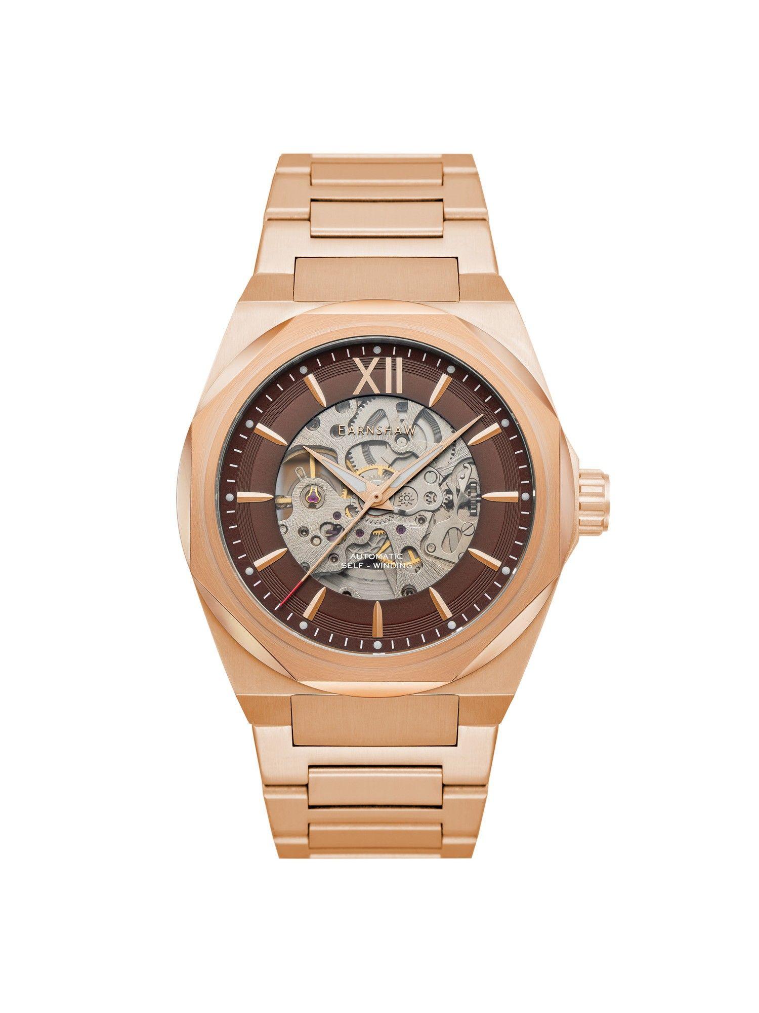 clark skeleton automatic brown round dial mens watch - es-8183-aa