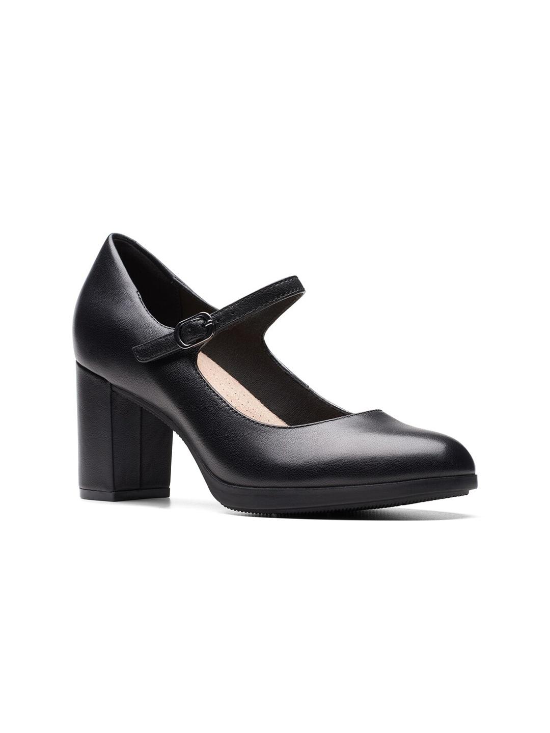 clarks leather work block pumps with buckle closure