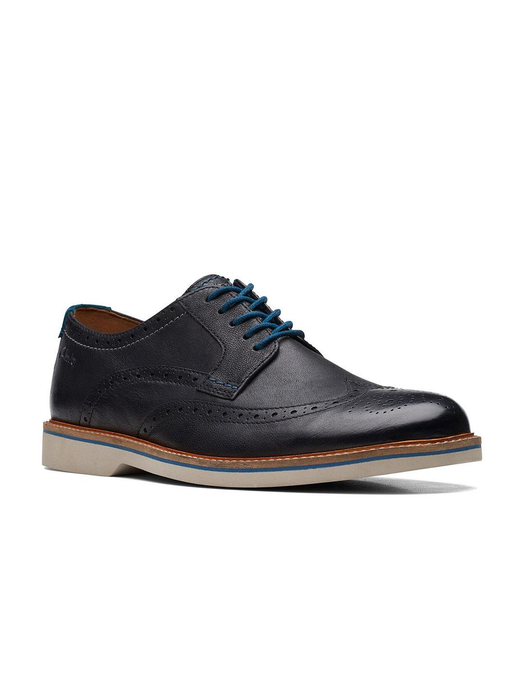 clarks men perforated textured leather derbys