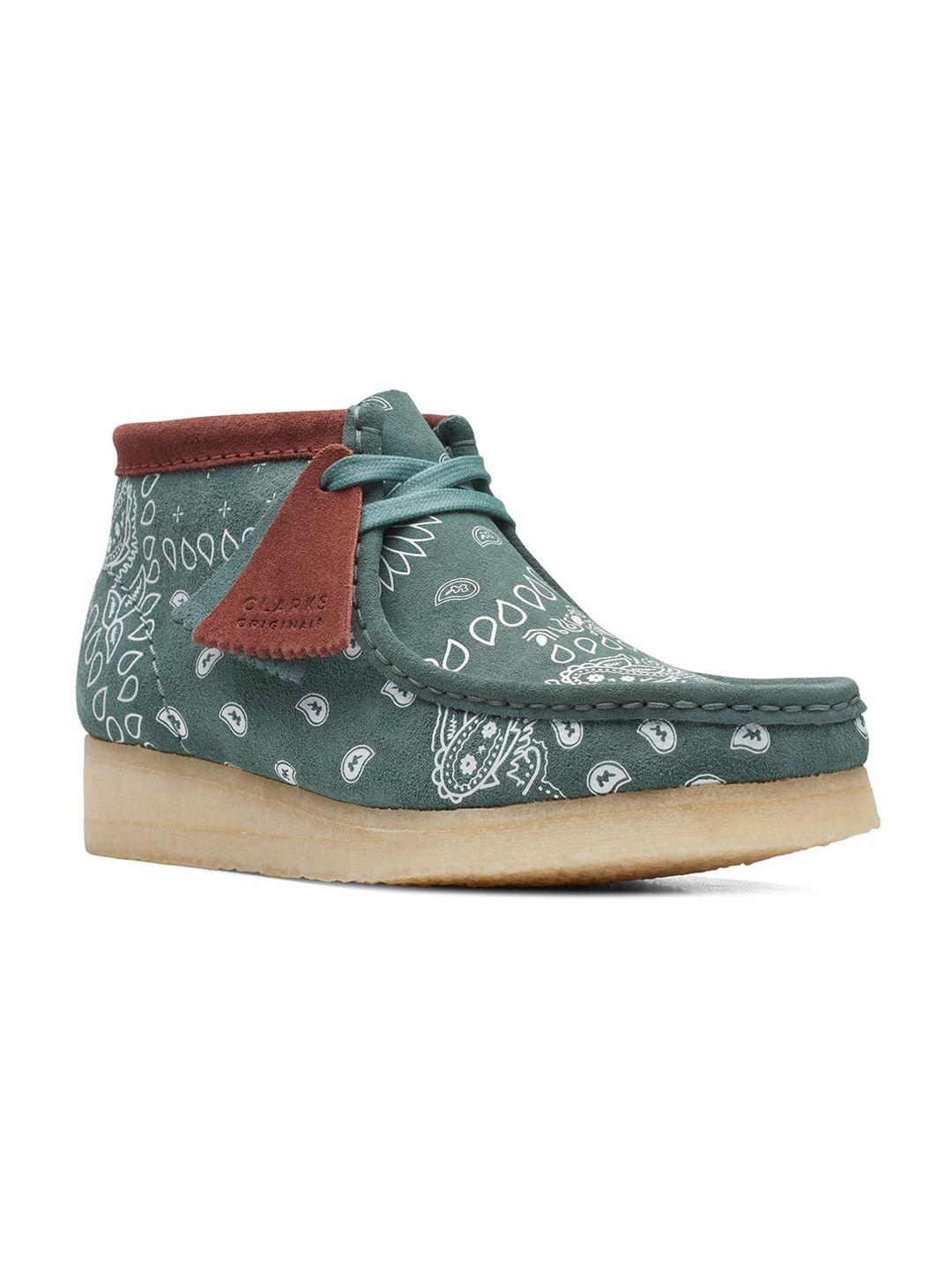 clarks women green printed casual boots
