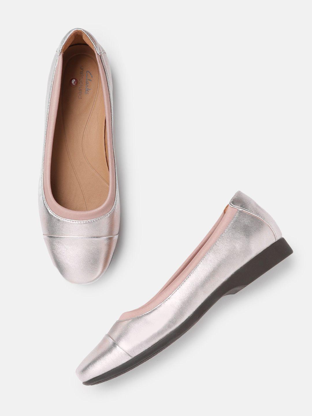 clarks-women-muted-rose-gold-toned-solid-glossy-finish-ballerinas